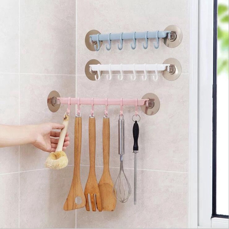 Strong suction cup, 6-hook, nail free, traceless, kitchen wall, goods hook, bathroom, towel rack, clothes hook