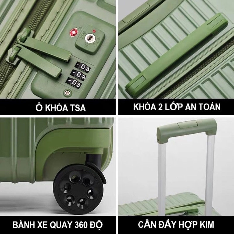Vali kéo du lịch dáng hộp VLH khóa TSA tiêu chuẩn quốc tế, nhựa PP cao cấp chống va đập