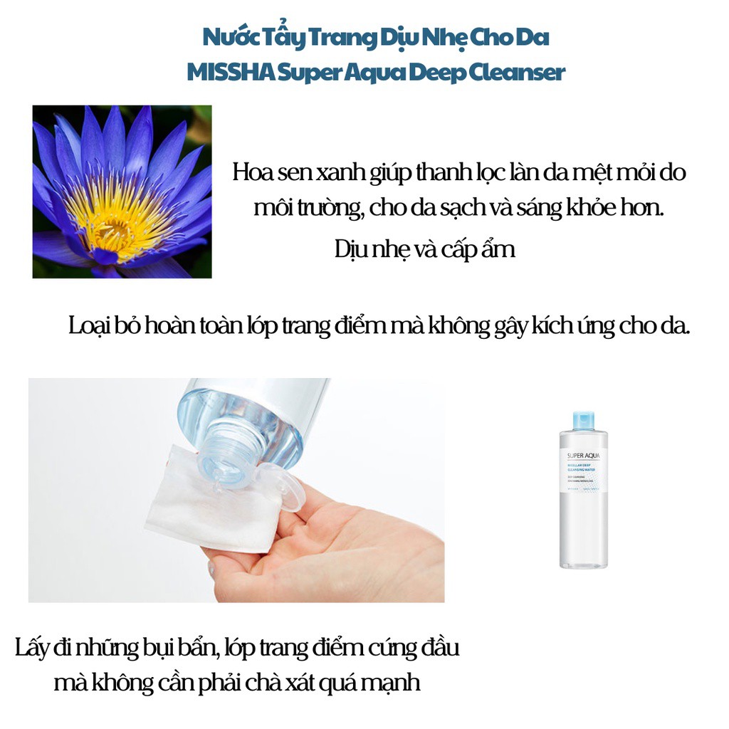 Chuyển phát nhanh Nước Tẩy Trang Dịu Nhẹ Cho Da MISSHA Super Aqua Deep Cleanser 500ml