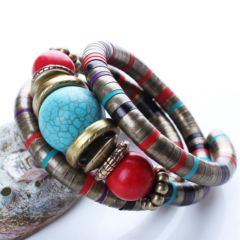 Vòng đeo tay đá ngọc lam nhân tạo phong cách Boho đẹp mắt