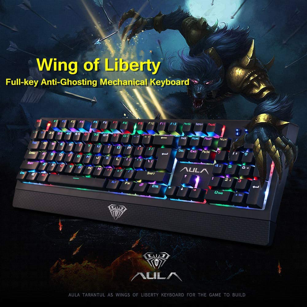 Bàn Phím Cơ AULA S2018 Wing Of Liberty FULL RGB 104 Phím Chống Bấm Đồng Thời Lập Trình Marco,hơn 20 chế độ led