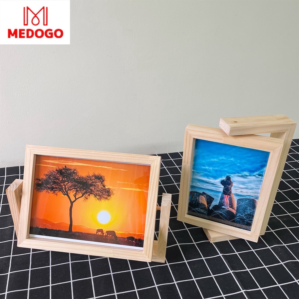 Khung ảnh gỗ MEDOGO để bàn xoay 360, gỗ thông nhập khẩu trang trí nhà cửa phong cách hiện đại