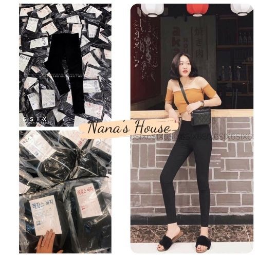 Quần Legging Dáng Ôm Hàng Xuất Hàn 🎁 Nana's House - FREESHIP 🎁 Skinny thun co dãn cạp cao màu đen kiểu dáng basic