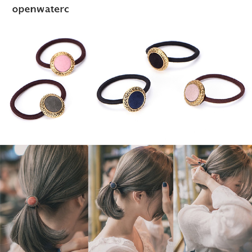 Băng Đô Cài Tóc Co Giãn Đính Nút Phong Cách Vintage Cho Nữ