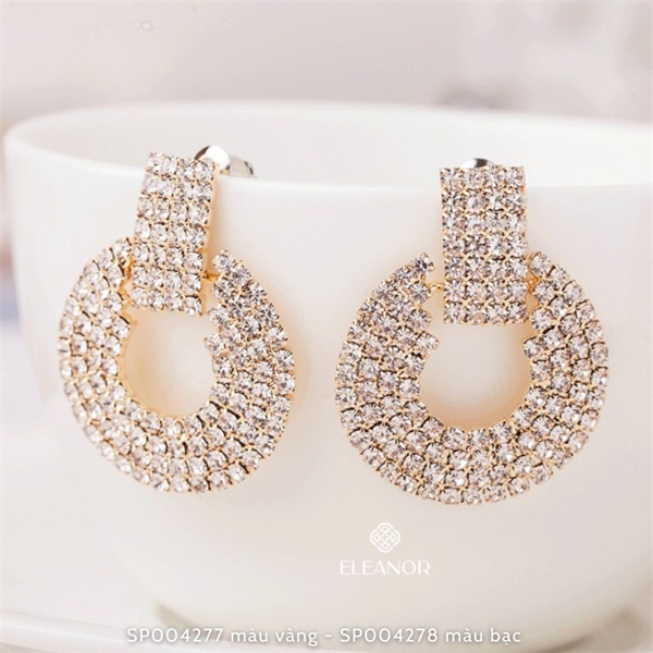 Bông tai nữ tròn chuôi bạc 925 Eleanor Accessories đính đá lấp lánh phụ kiện trang sức phong cách Hàn Quốc