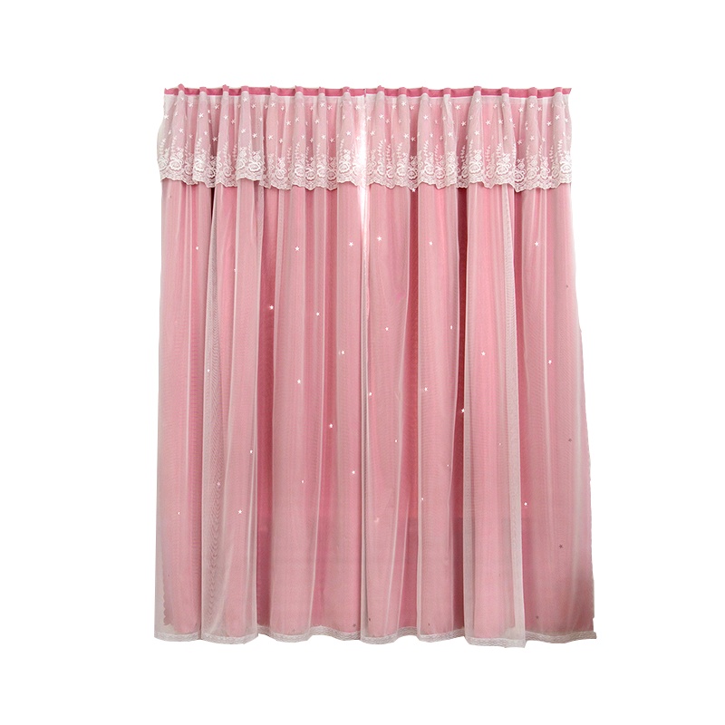Rèm cửa sổ, rèm cửa dán tường tiện lợi màu hồng họa tiết lớp ren