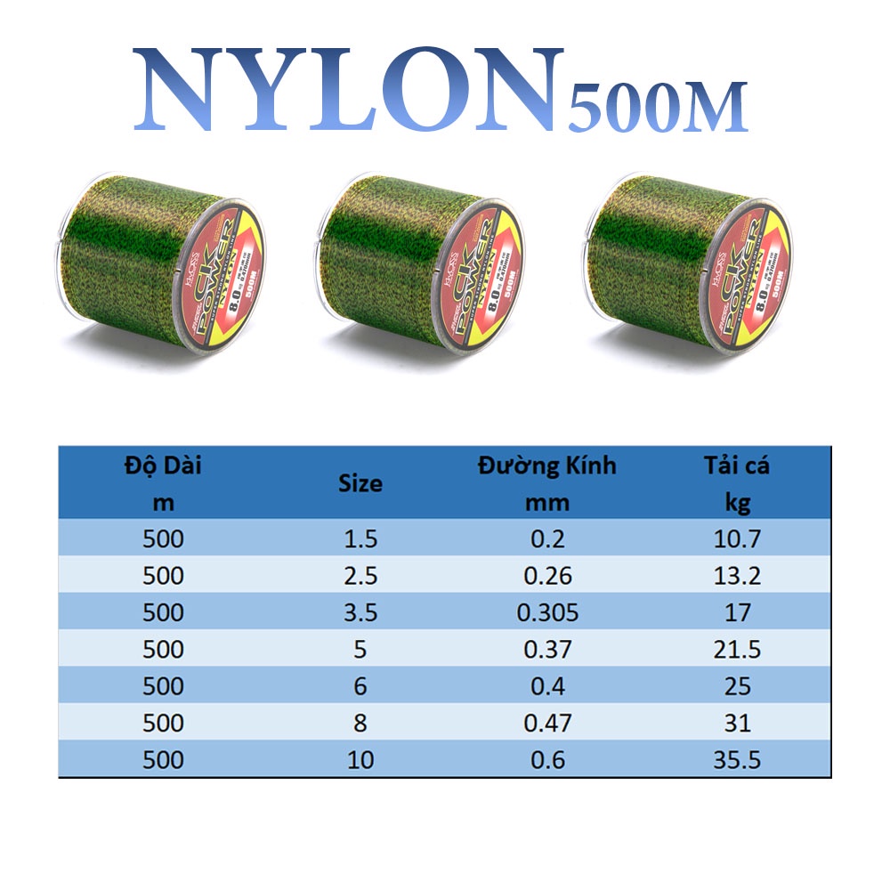 Cước câu cá tàng hình dây câu cá Nylon CK power 500m tải cá tốt dùng làm dây trục câu cá