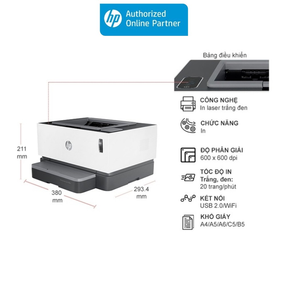 [Mã ELHPPK giảm đến 500K] Máy in HP Neverstop Laser 1000A/1000W- chính hãng BH 12 tháng