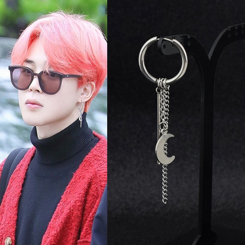 1 Khuyên Tai Dây Xích Dài Bằng Thép Không Gỉ Thời Trang Phong Cách BTS