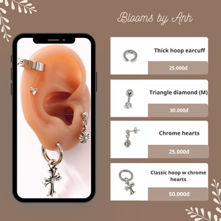 Khuyên xỏ chữ thập đá tam giác kẹp tròn bằng thép y tế không han gỉ
