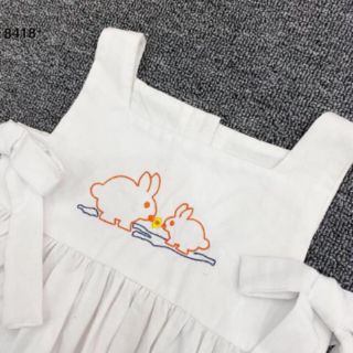 Set bộ bé gái thêu thỏ trắng