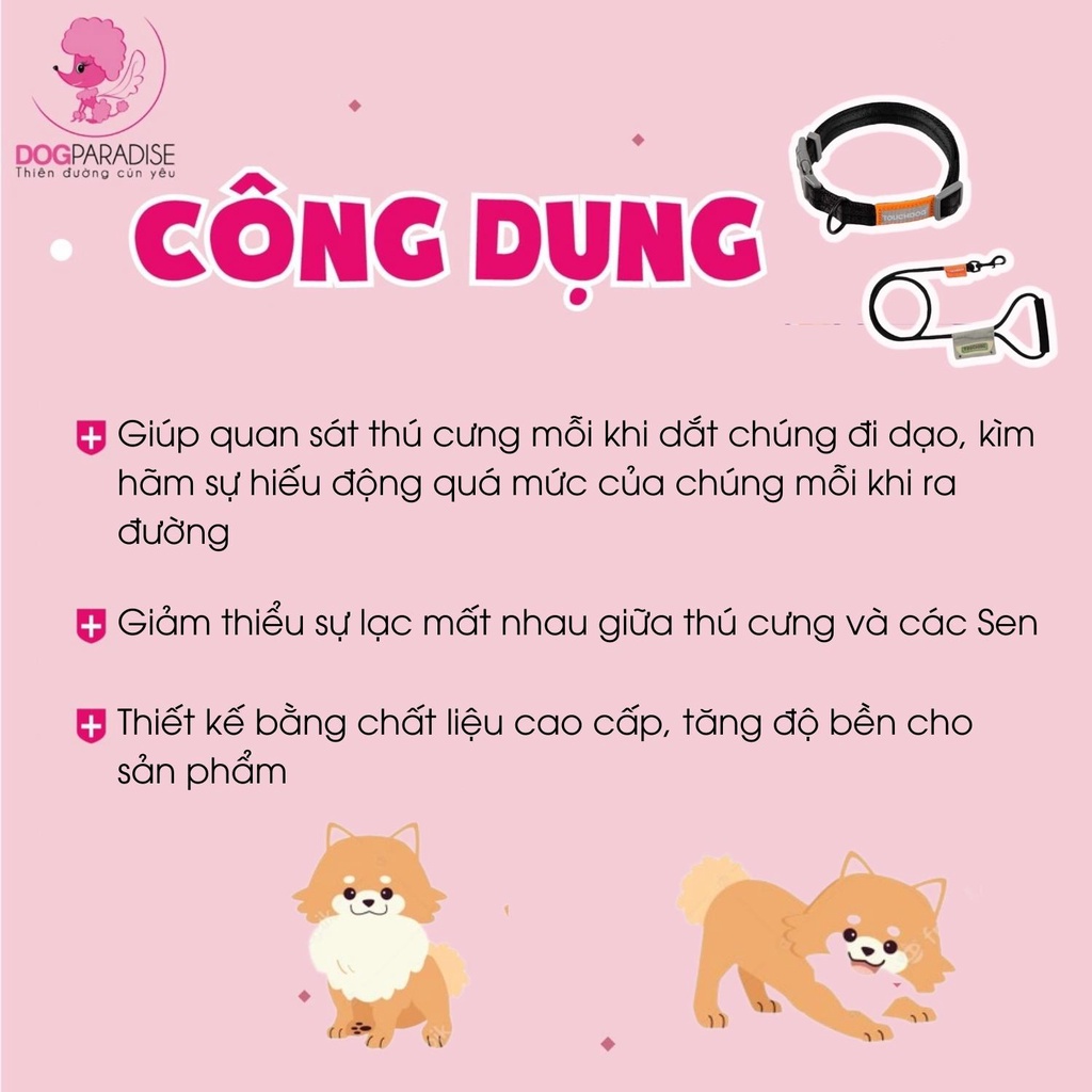 Set dây dẫn vòng cổ cho chó Touchdog chất liệu siêu chắc chắn nhiều màu sắc và kích cỡ đa dạng - Dog Paradise