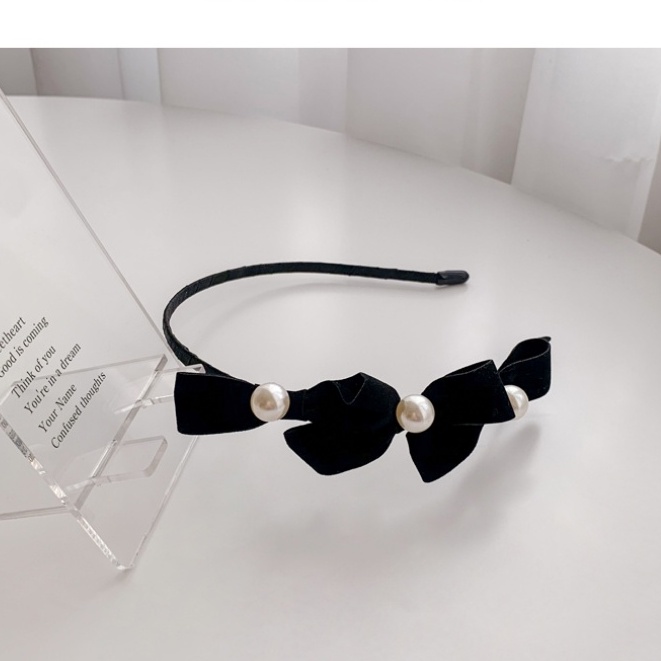 Băng Đô Mỏng Đính Ngọc Trai Màu Đen Đa Năng Phong Cách Hàn Quốc