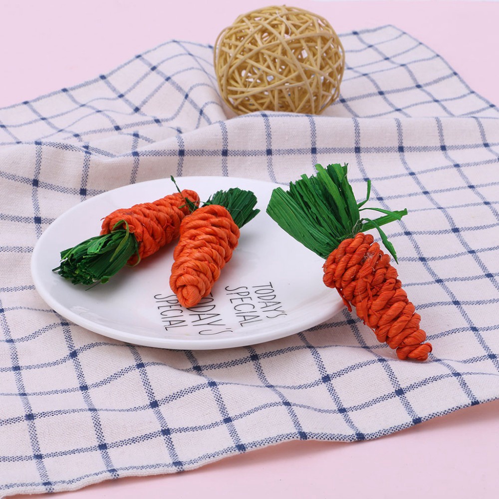 WILLIS Straw Bite Toys Playing Tooth Cleaning Chew Toys 3pcs/set Bird Toy Guinea Pig Rat Parrot Carrot Shaped Pet Supplies