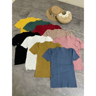 Áo len mịn cổ 3 phân cộc tay bồng lỡ