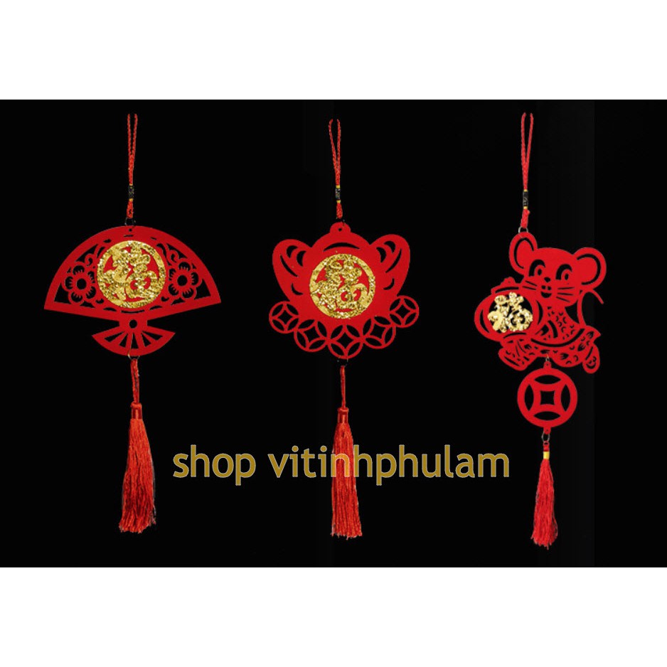 BỊCH 6 CÁI Dây Treo màu đỏ hoa văn Chữ Phúc trang trí Tết RỘNG 6-7CM, Dài cỡ 28cm chất liệu nỉ, không thấm nước