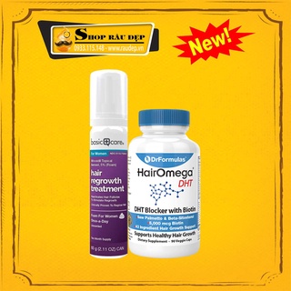 Combo Hỗ Trợ Mọc Tóc Hói Nhanh Nữ Minoxidil 5% Bọt + Viên Uống DHT Blocker Hairomge Mỹ