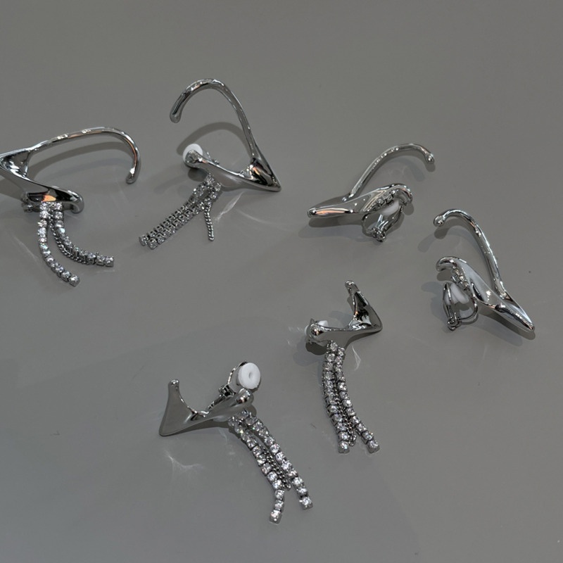 Bông tai đính đá zircon phối tua rua thời trang cho nữ