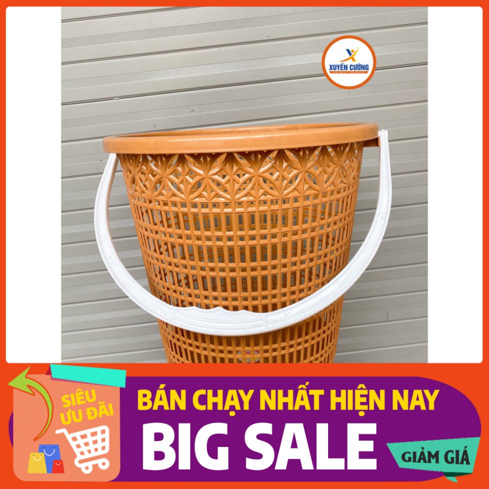 [Sale] (Rẻ vô địch) Sọt rác nhựa có quai xách hoa đồng tiền 5147 Việt Nhật , feeship, nhựa nâu