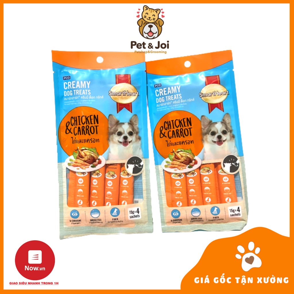 BÁNH THƯỞNG DẠNG KEM CHO CHÓ Smartheart Creamy Dog Treats⚡CHỈ 1 NGÀY⚡ Túi 60g gồm 4 thanh Xuất xứ Thái lan - PET&amp;JOI