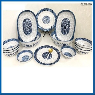 [FREE SHIP- SALE KHÔ MÁU] Bộ bát đĩa BÁT TRÀNG men lam cổ