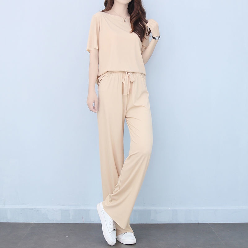 [Hàng Quảng Châu]SP090 Bộ thun tăm quần dài dáng suông free size siêu mát