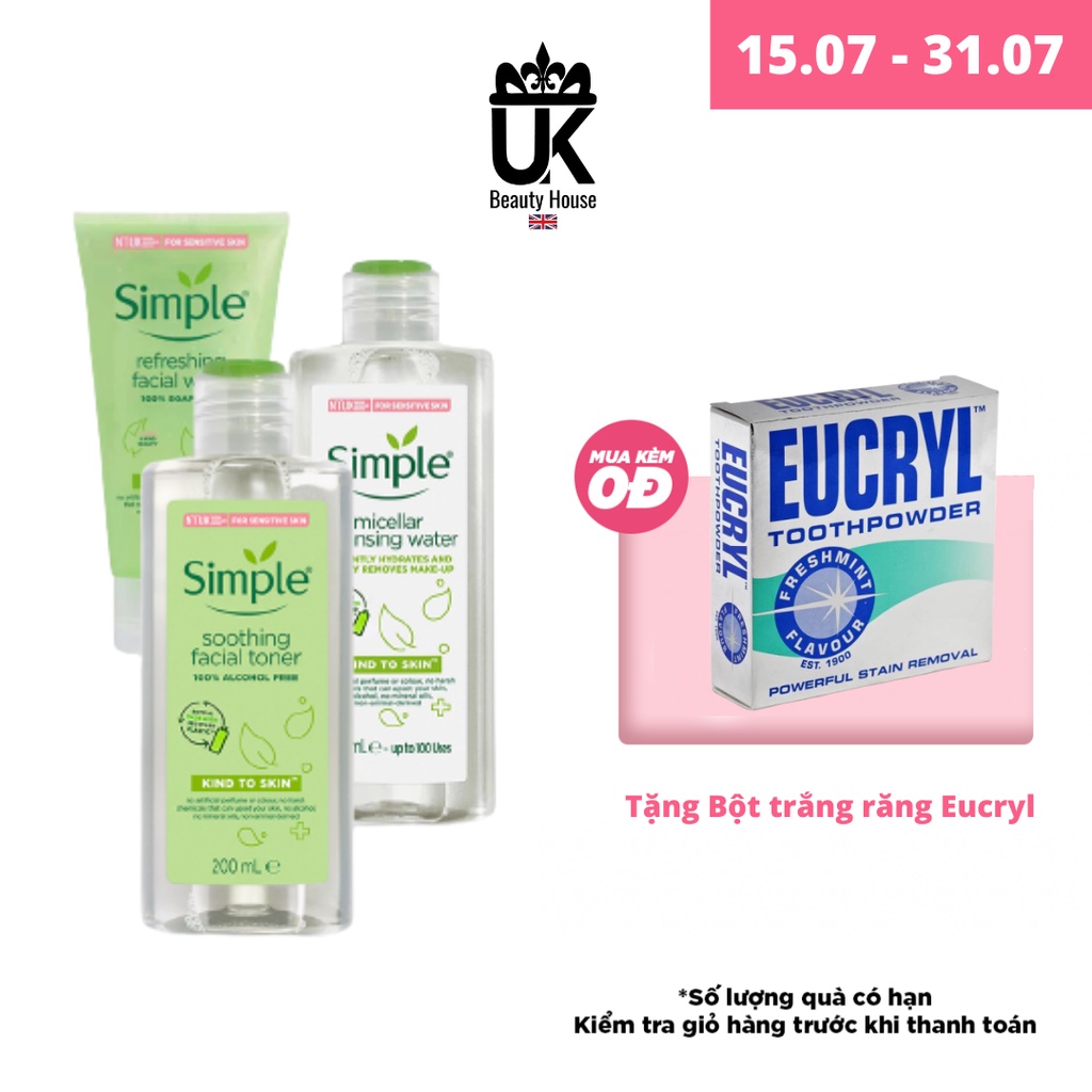 COMBO LÀM SẠCH SIMPLE TẨY TRANG + SỮA RỬA MẶT + NƯỚC HOA HỒNG