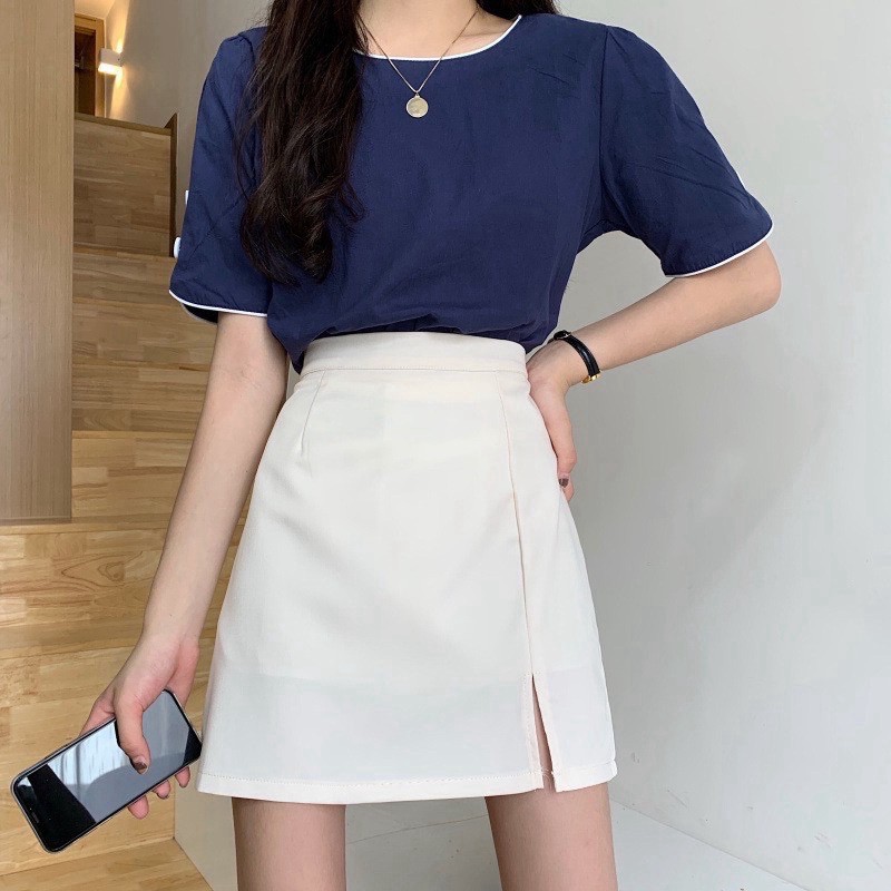 Chân váy a ngắn xẻ cạnh , váy lưng cao kèm quần trong chống lộ m242