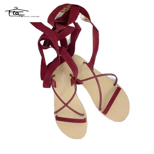 Giảm Giá Hot ~ Giày Sandal Thắt Dây Đế Bằng Phong Cách Roman Thời Trang Đi Biển Mùa Hè Dành Cho Nữ