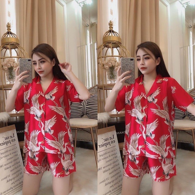 [Pijama] Bộ cộc hạc lụa trẻ trung | BigBuy360 - bigbuy360.vn