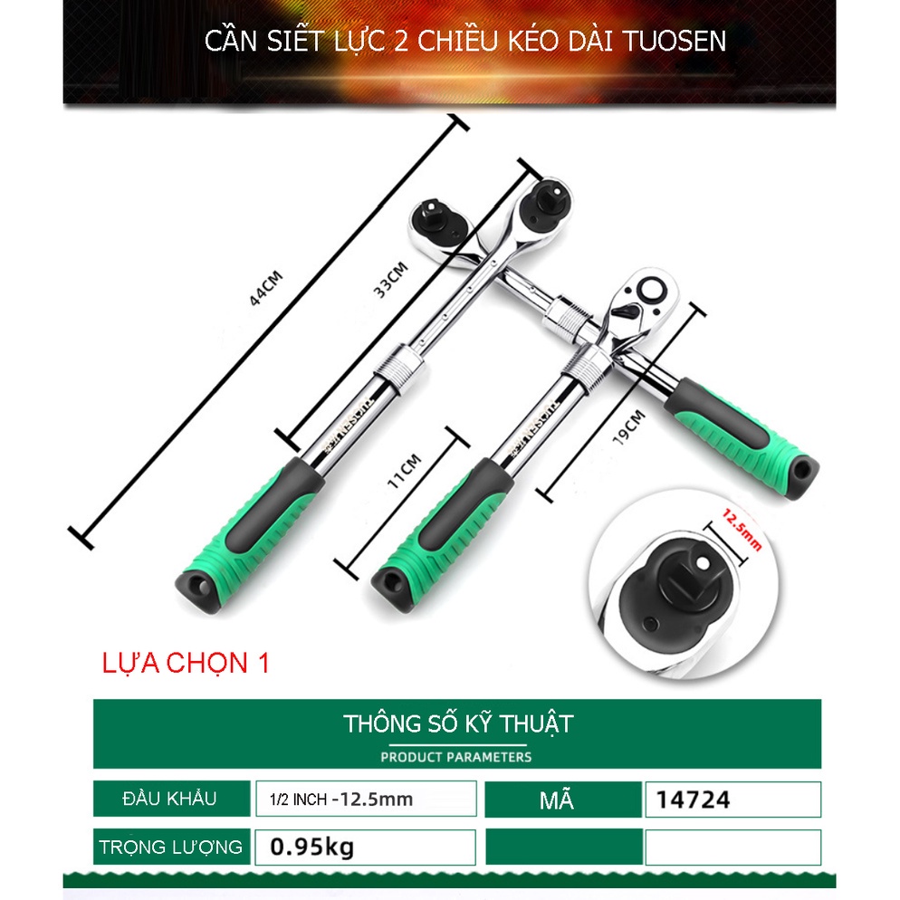 Cần xiết lực 2 chiều 1/4, 1/2, 3/8 KÉO DÀI 5 CẤP ĐỘ - Một sản phẩm của Tuosen