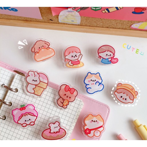 Kẹp Giấy Để Bàn Bằng Nhựa Acrylic Trong Suốt Họa Tiết Hoạt Hình Đáng Yêu