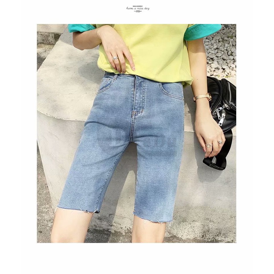 Quần Short Denim Lưng Cao Dáng Ôm Mỏng Thời Trang Hàn Quốc Cá Tính Cho Nữ