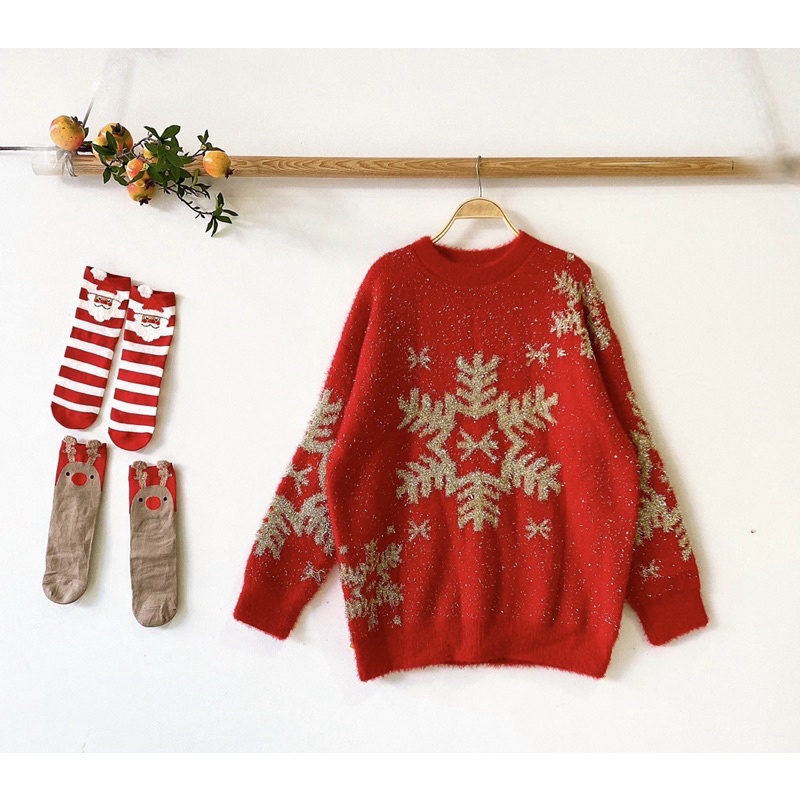 Áo len cây thông Noel đính đá Fom  rộng ( kèm ảnh thật )