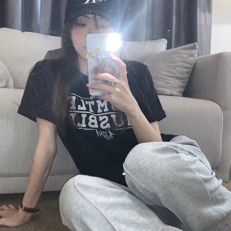 Áo thun 3158 tay lỡ form rộng phông nam nữ in chữ chất cotton khô hàng Quảng Chẩu ANDOSA AT07