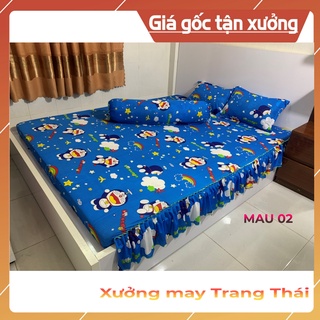 Bộ 4 món ga gối thun 3D (1 Ga Rèm + 2 Vỏ Gối Nằm + 1 Vỏ Gối Ôm) Mã 02
