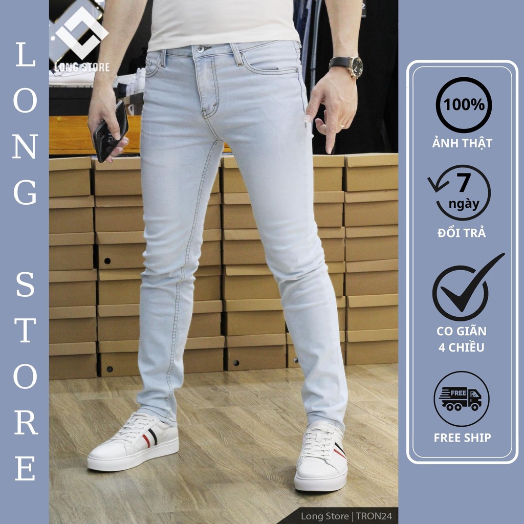 Quần jean nam xanh nhạt chất bò co giãn cao cấp ống đứng dáng ôm skinny đẹp chuẩn Hàn Quốc có big size Tron24