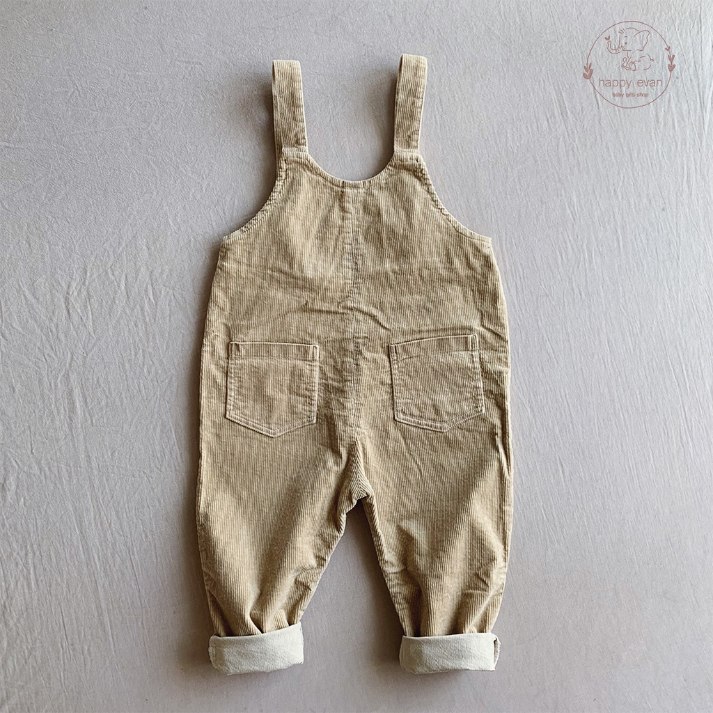 [Hình thật] [Freeship] Quần yếm nhung tăm cho bé trai bé gái, chất mềm mại 98% cotton, co giãn 2 chiều, màu be ấm áp.