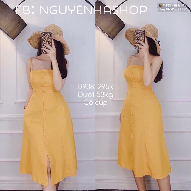 Đầm 2 dây nút ngực có mút ngực
