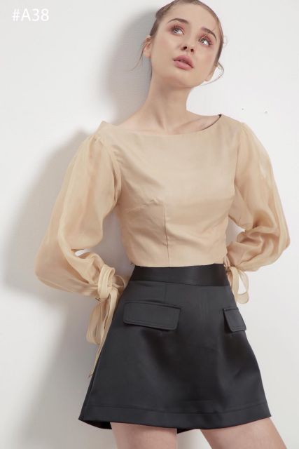 Áo xốp kiếng tay nơ - chân váy A