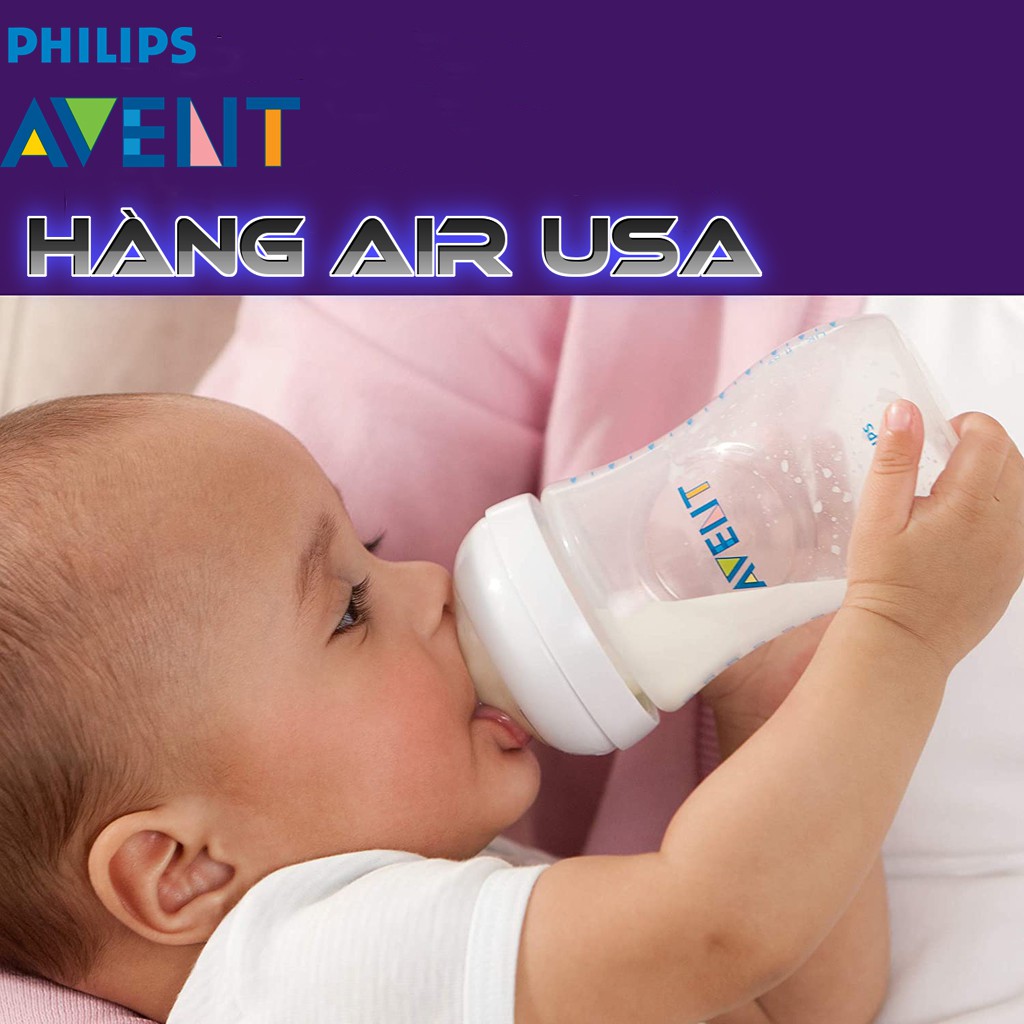 Bình Sữa FREESHIP Philips Avent Natural 125/260/330ml Cổ Rộng Chống Đầy Hơi Và Chống Sặc 100% [Hàng Air Mỹ] Chính Hãng