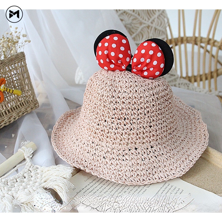 Nón Cối Phối Ruy Băng Chấm Bi Dễ Thương Cho Bé