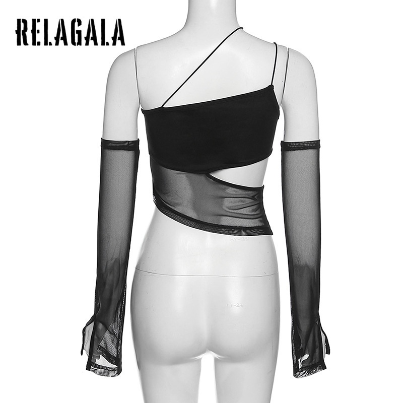 Relagala Áo Tank Top Lưới Khoét Lỗ Dáng Ôm Gợi Cảm Thời Trang Cho Nữ