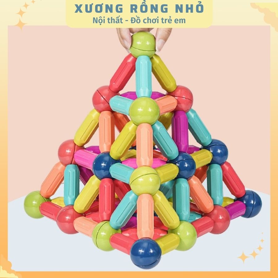 Bộ Xếp hình nam châm 64 chi tiết, đồ chơi xếp hình phát triển trí thông minh cho bé