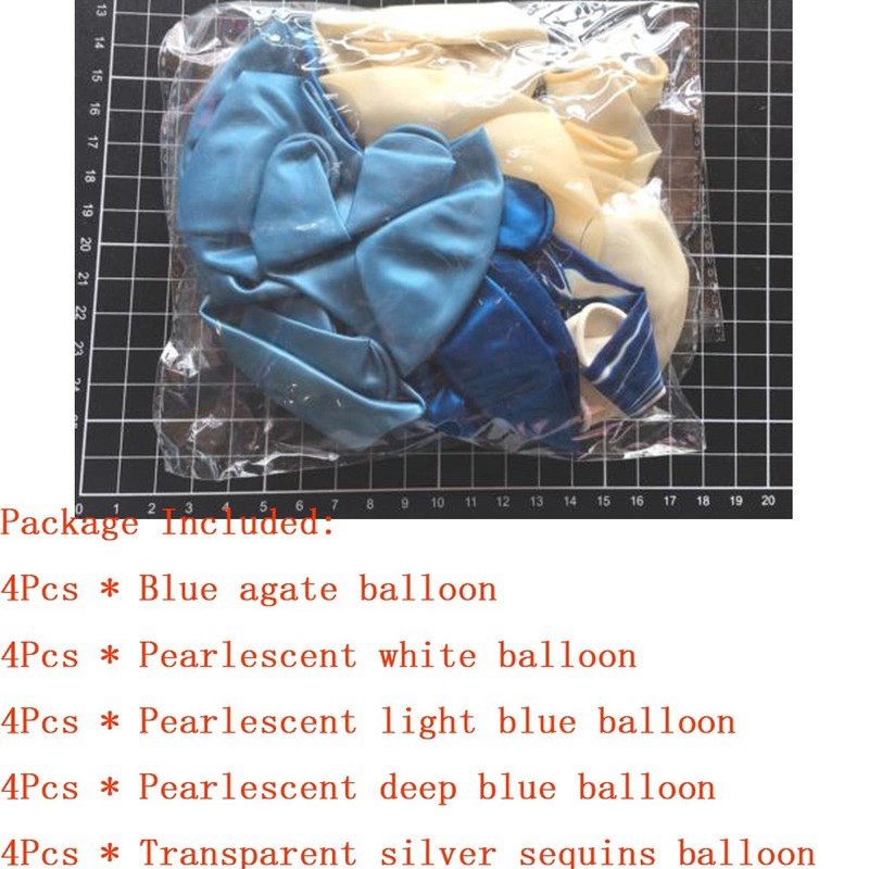 Bộ 20 quả bóng bay helium màu xanh dương đá hoa cương phối hoa giấy confetti bạc cho tiệc sinh nhật