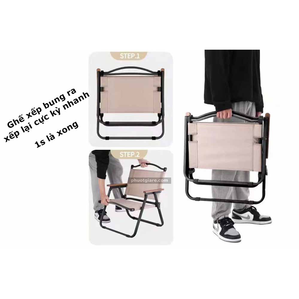 Ghế cắm trại câu cá vintage xếp gọn bung ra xếp lại cực nhanh