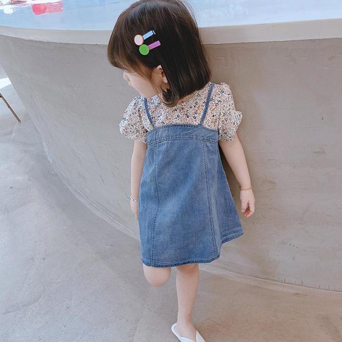 [SALE] Váy Bé Gái Denim KIMCHIBABY Hoạ Tiết Hoa Nhí Điệu Đà Đi Chơi, Đầm Cho Bé Mặc Hè CKV02