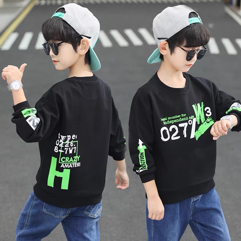 Áo thu đông &quot;027 W3&quot; 14-45kg cho bé trai 4-14 tuổi. Áo nỉ thu đông da cá ấm áp cho bé. B42