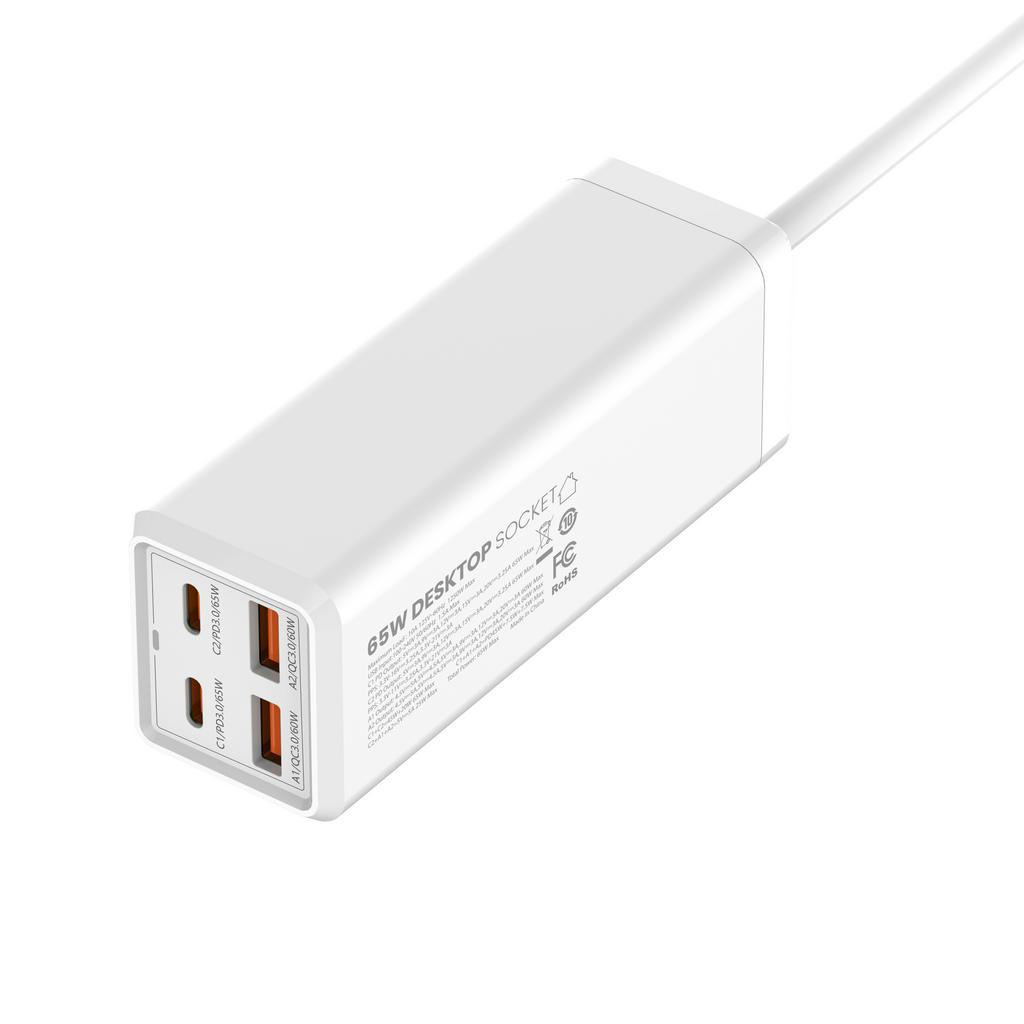 Bộ Sạc Đa Năng LDNIO SC-1418 Dây Dài 2M Hỗ Trợ 1 Ổ Cắm Điện, 2 Cổng Ra Type C 65W - 2 Cổng A 60W