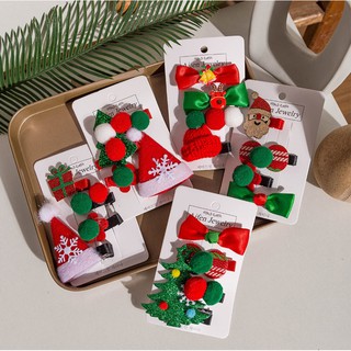 Set 4 kẹp tóc kiểu cây thông / mũ Noel cho bé gái phong cách Giáng sinh